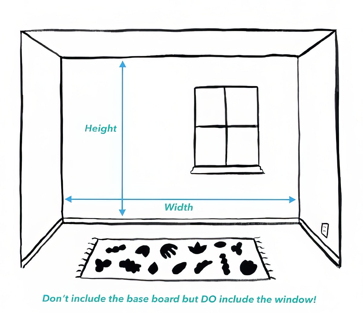 Diagram showing how to measure wall height and width for wallpaper