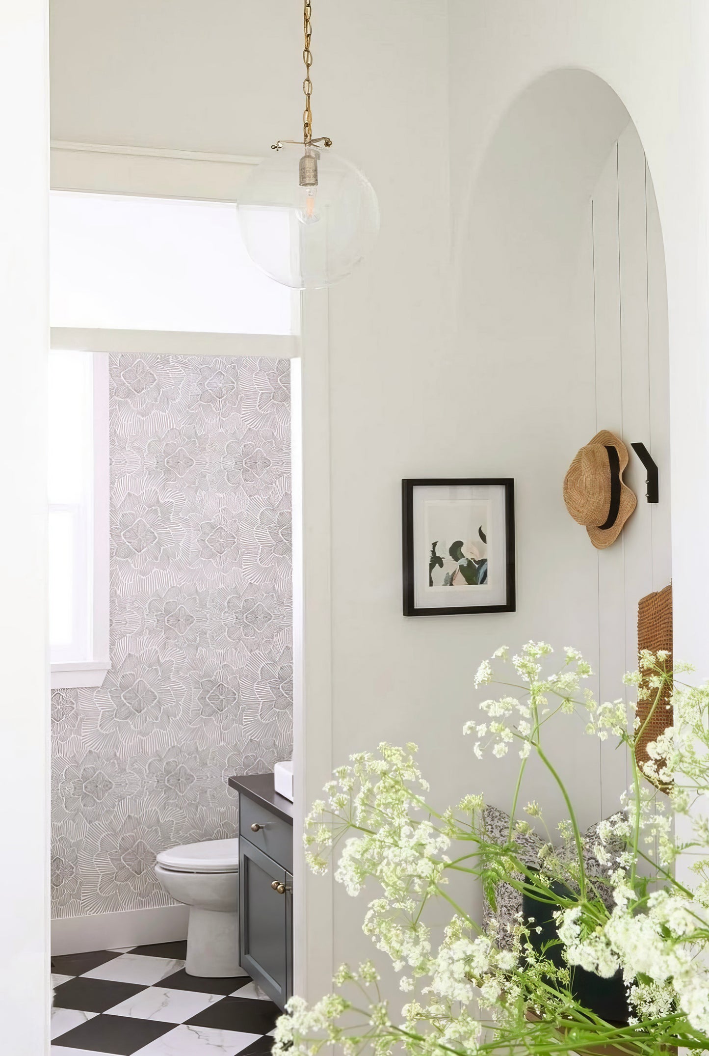 Pinstripe Floral Wallpaper